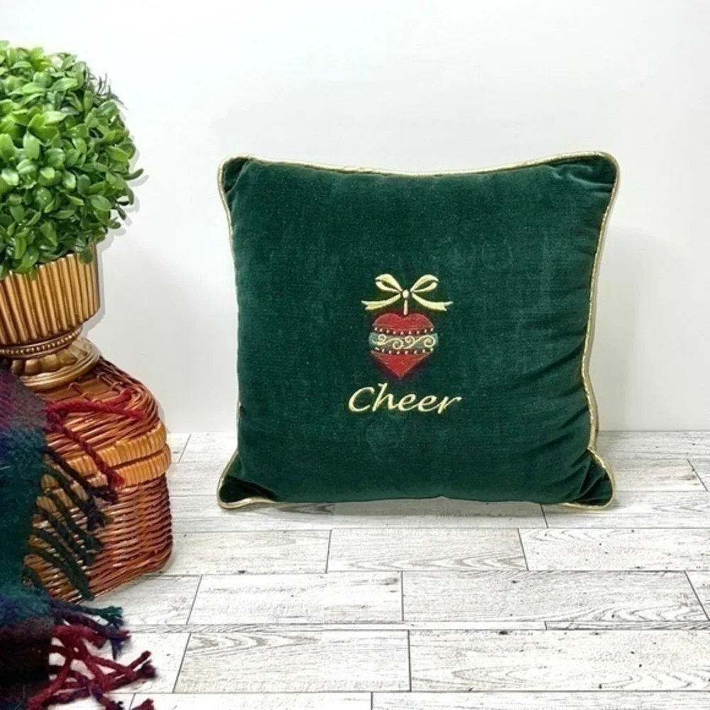 Christmas Cheer Decorative Velvet Square Throw Pillow Green/Red/Gold